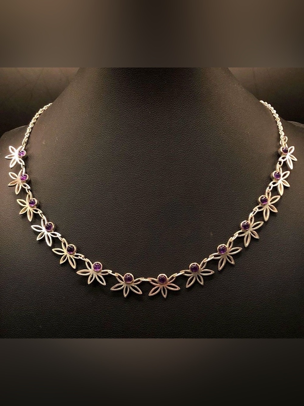 Peter Stone PSCL .925 Sterling Silver Amethyst Floral Collar Necklace 21g